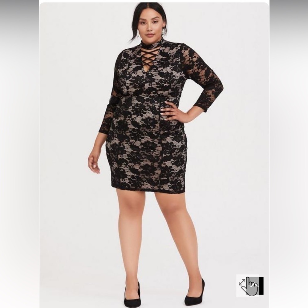 Torrid Black Lace Mock‎ Neck Shift Dress Size 2 Wedding Formal Cocktail Gothic